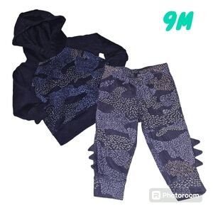 Carters 2p Camo Dino Jogger Hoodie Matching Set Blue Daycare Fall Boys 9M